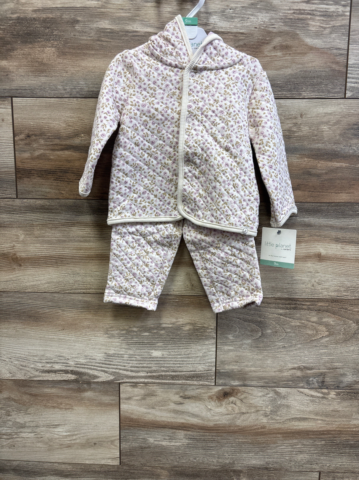 NEW Little Planet Organic 2pc Floral Quilted Jacket & Pants Set White sz 9m