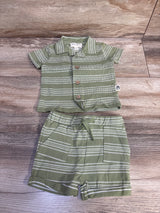 Rabbit + Bear Organic 2pc Striped Button-Up Shirt & Shorts Set Green sz 3-6m