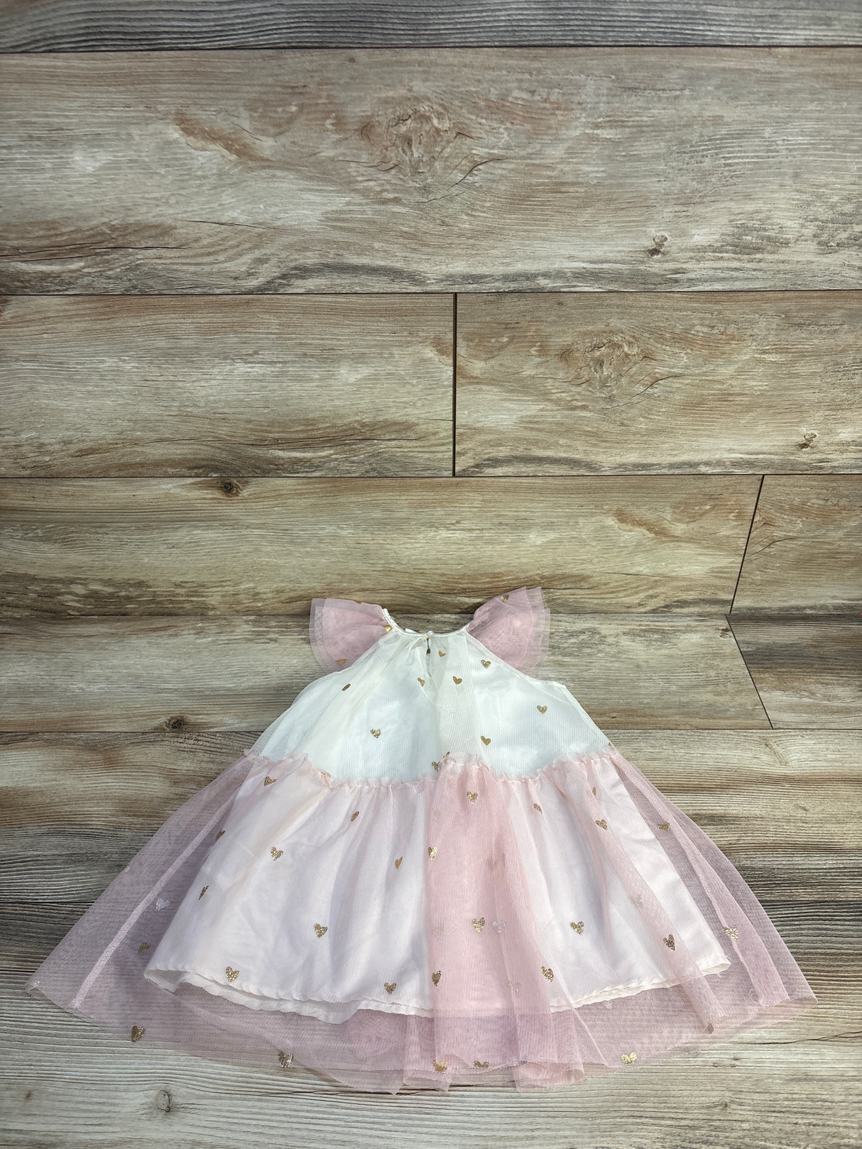 H&M Tulle Metallic Heart Print Dress Pink sz 18m