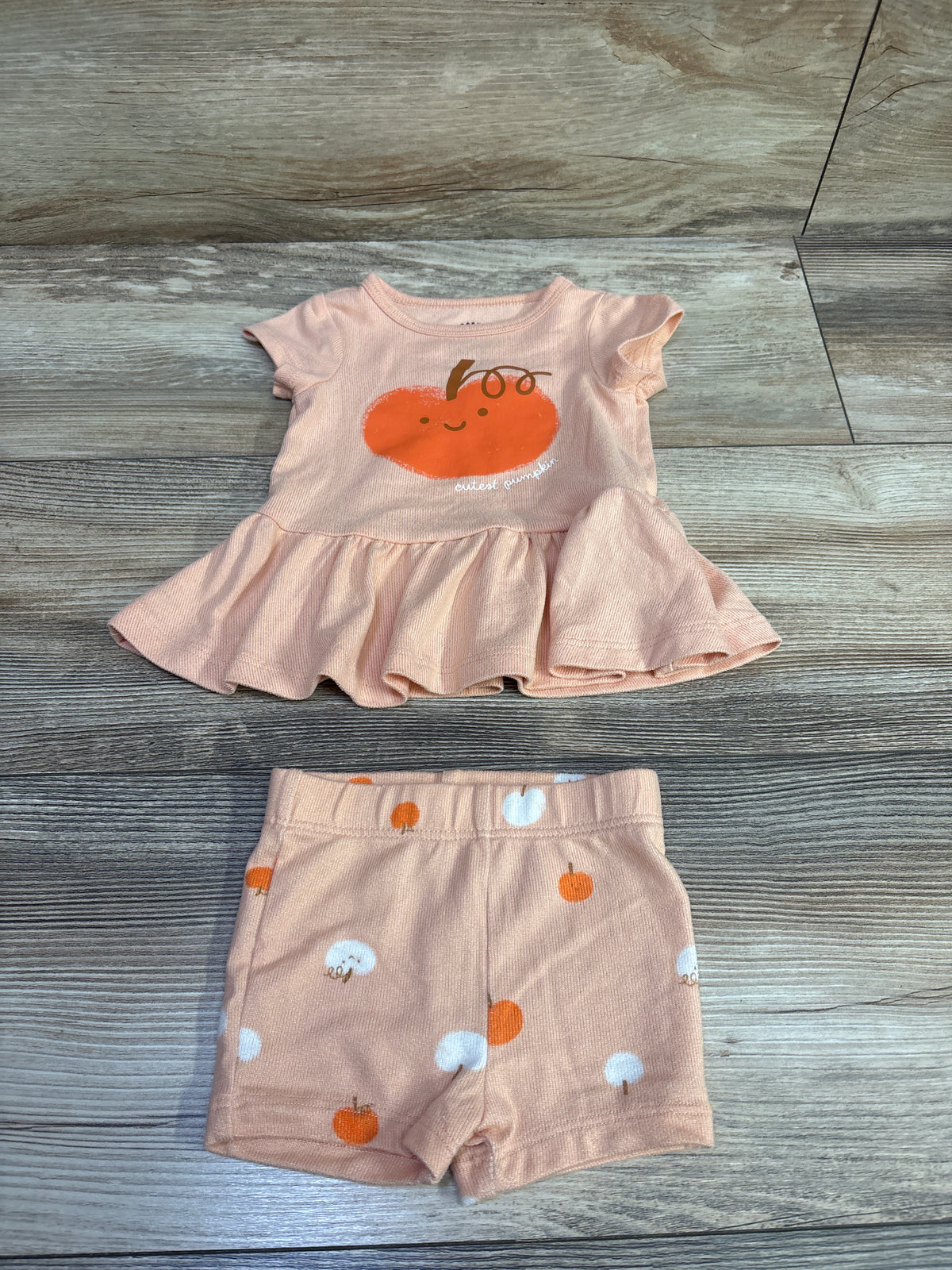 Cat & Jack 2pc Cutest Pumpkin Peplum Top & Shorts Orange sz 3-6m