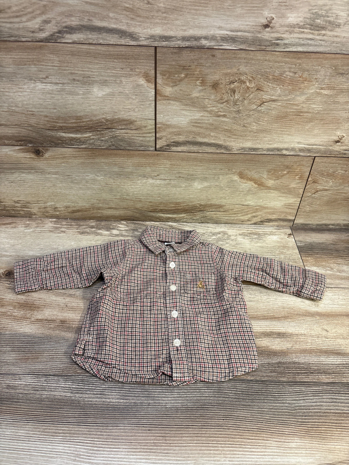Baby Gap brown plaid button-up long sleeve flannel shirt for babies size 6-12m