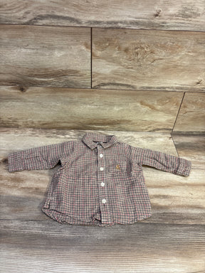 Baby Gap brown plaid button-up long sleeve flannel shirt for babies size 6-12m