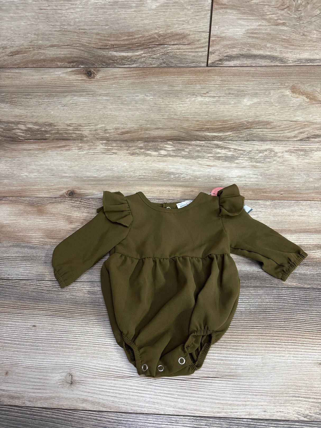 NEW Bailey's Blossoms Ruffle Bubble Romper Olive Green sz 0-3m