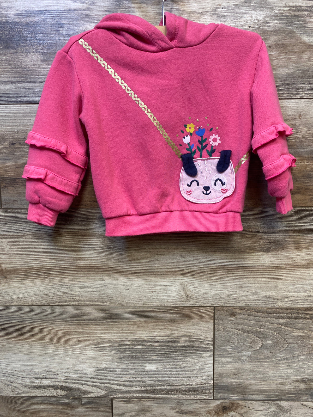 Kids Headquarters Faux Dog Purse Pullover Hooded Sweatshirt Pink sz 2T