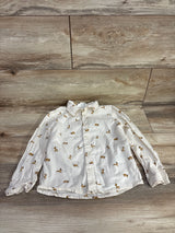 H&M Reindeer Print Button Up Shirt Cream sz 5T
