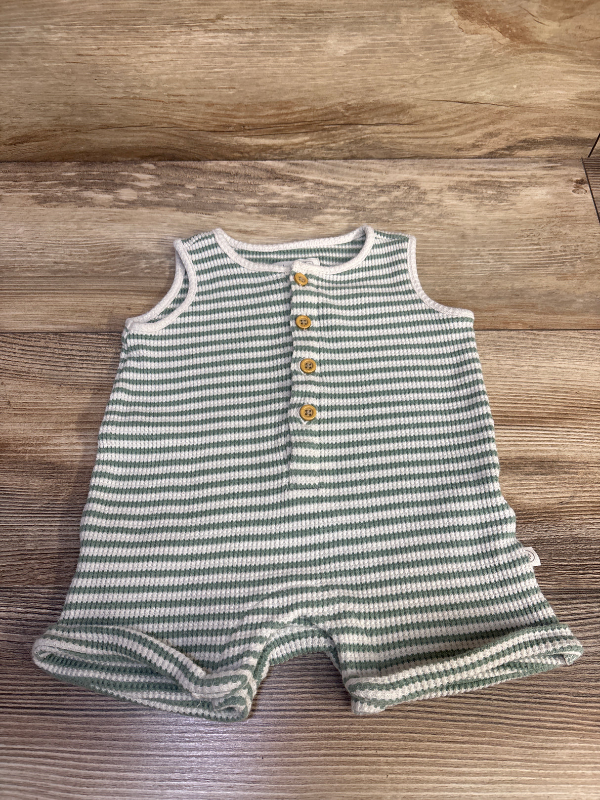 Little Planet Striped Henley Waffle Knit Romper Green sz 6m