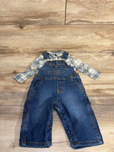 OshKosh 2pc Plaid Shirt & Denim Overalls Set Green sz 6m