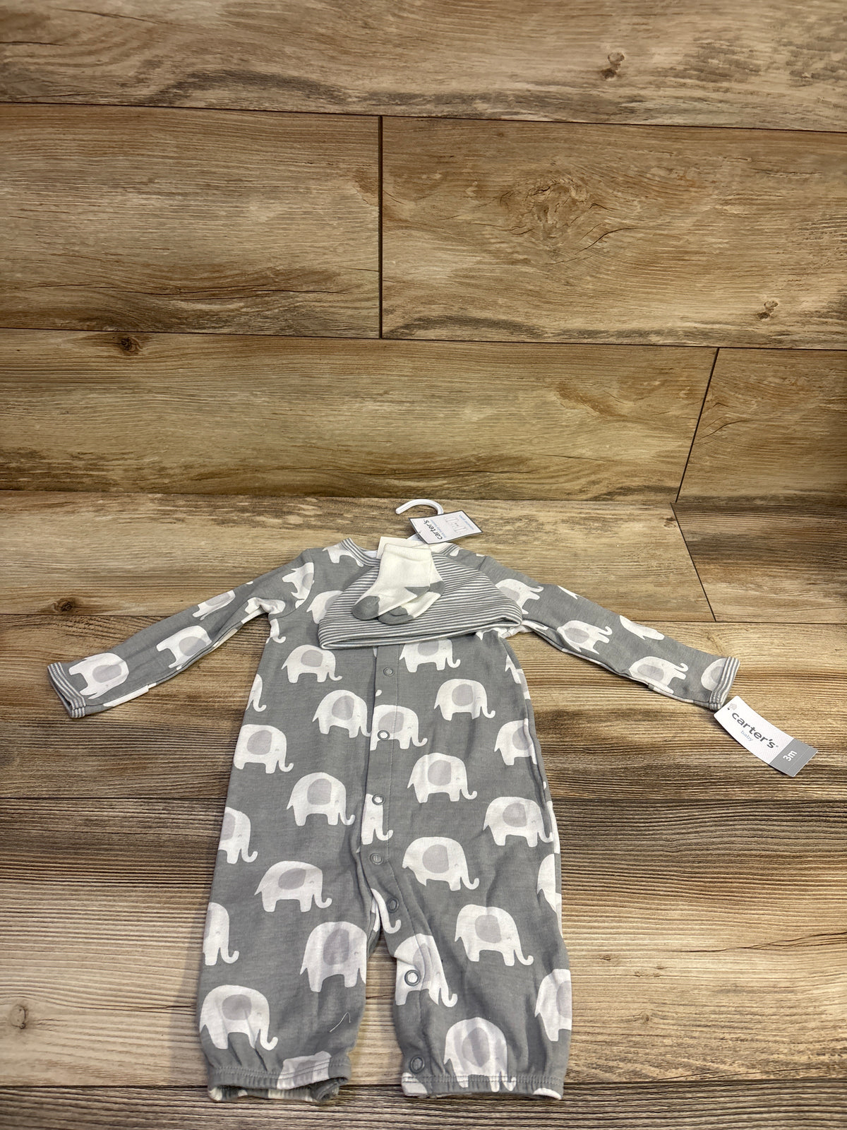 NEW Carter's 3pc Convertible Sleep Gown, Hat, & Socks Set Grey sz 3m