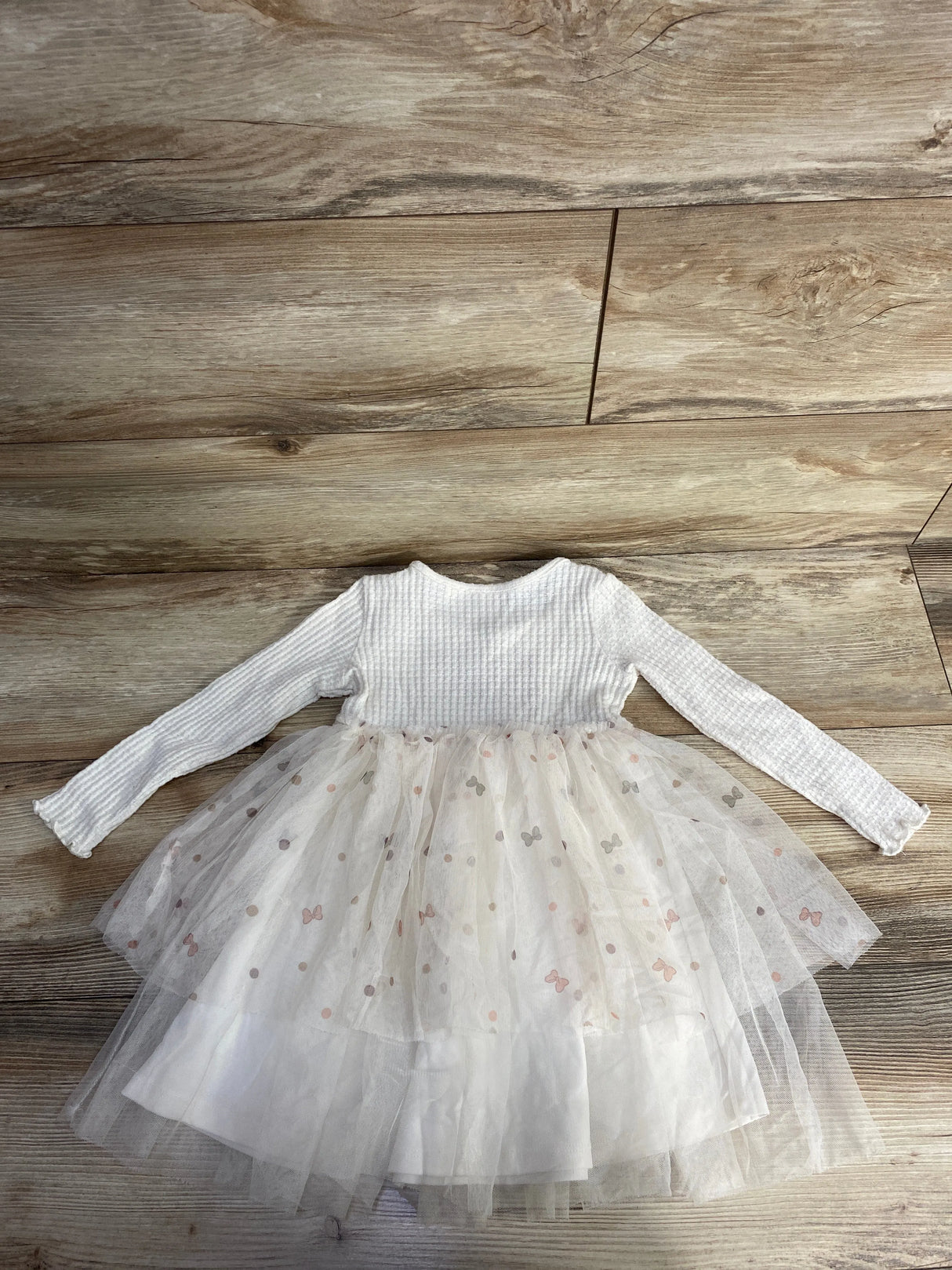 Disney Junior Minnie Mouse Tulle Waffle Knit Shirt Dress Ivory sz 3T
