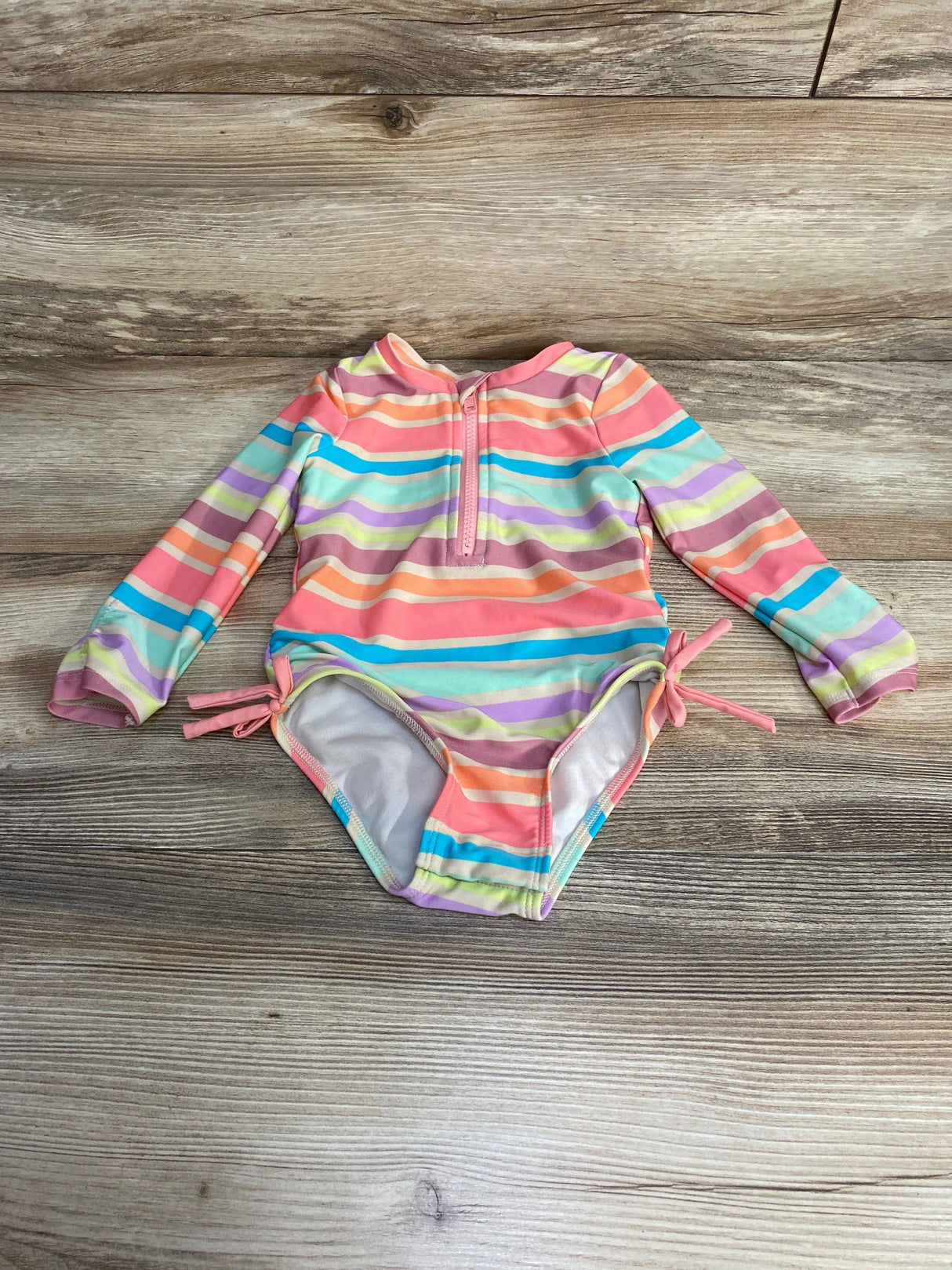 Cat & Jack 1pc Striped Rashguard Swimsuit Beige sz 2T