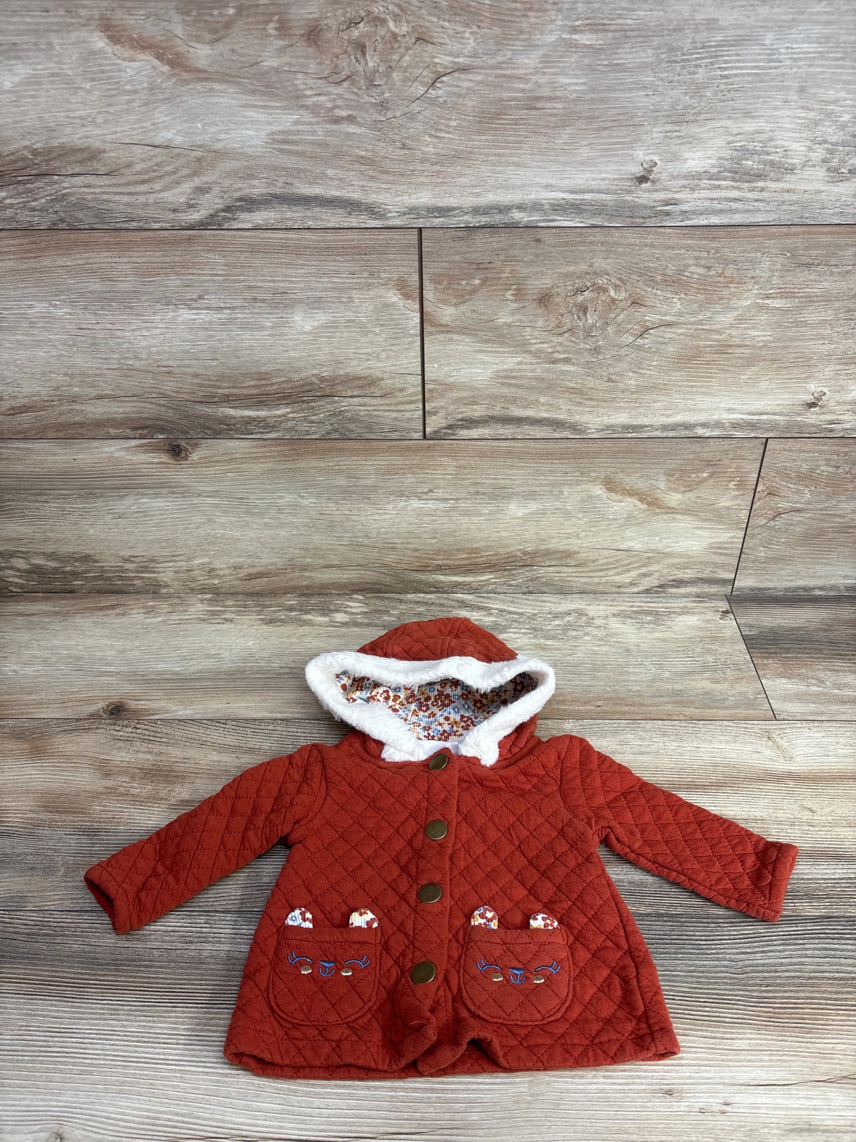 Little Lass Baby Quilted Faux Fur Lined Jacket Rust sz 3-6m