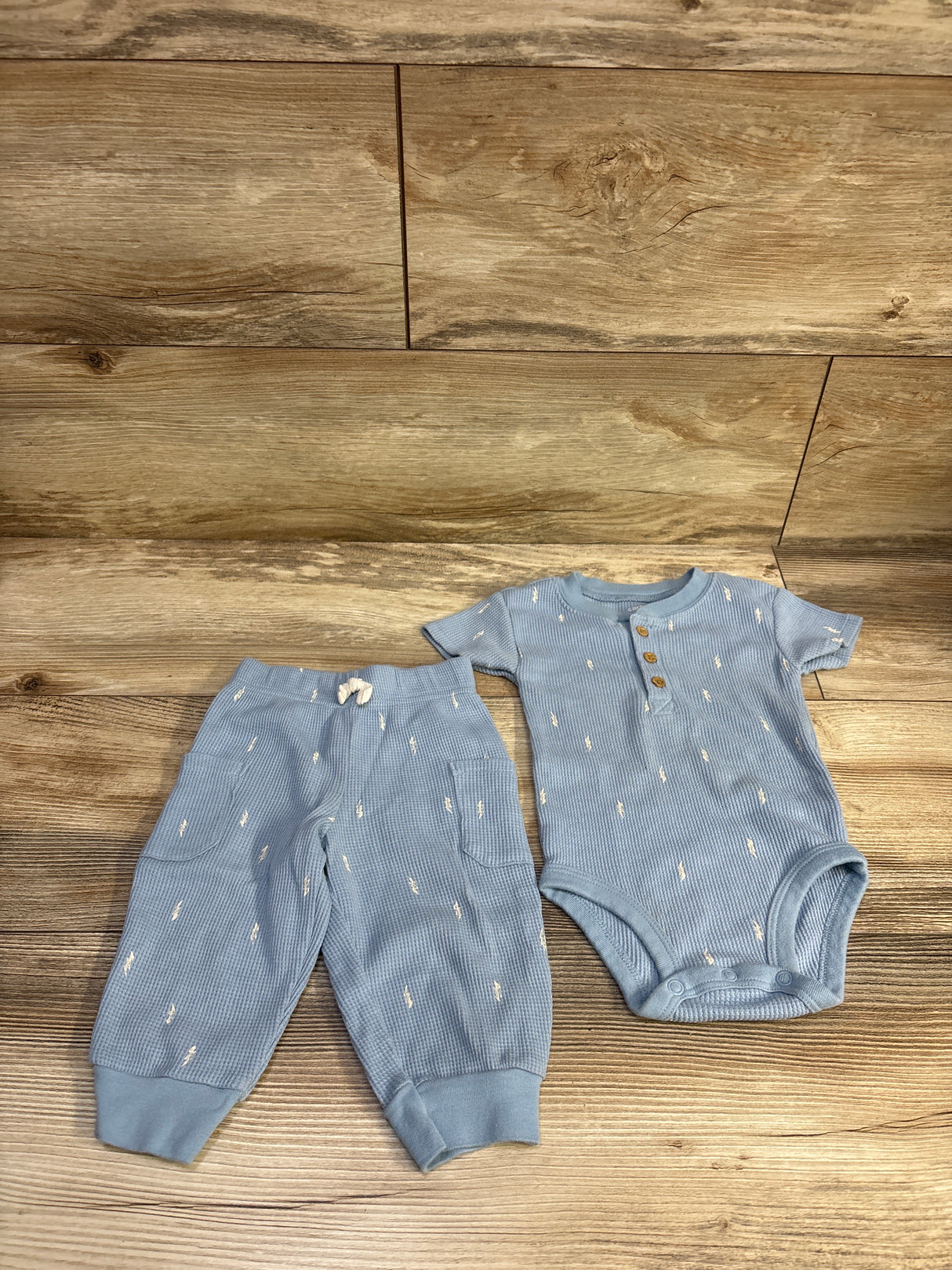 Carter's 2pc Waffle Knit Henley Bodysuit & Pants Set Blue sz 9m