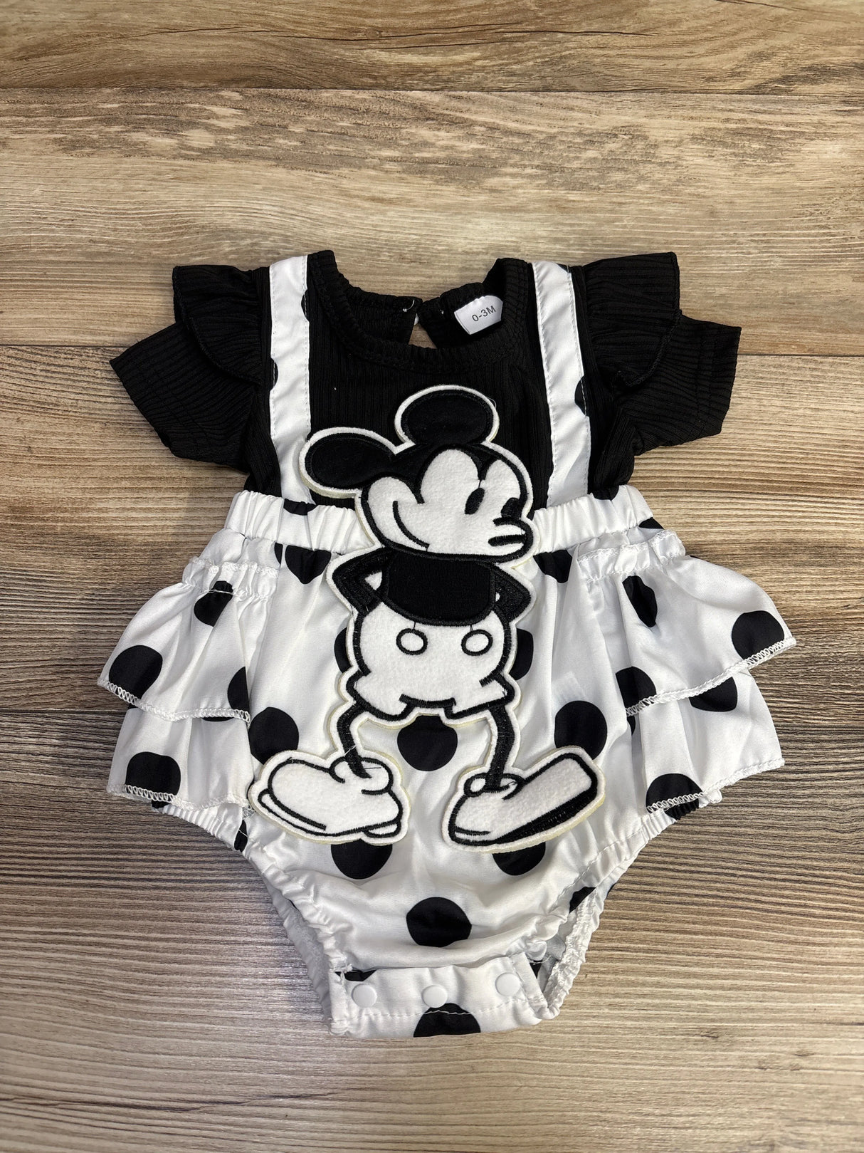 Ruffled Mickey Mouse Ribbed Bodysuit Black sz 0-3m