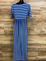 NEW Pinkblush Maternity Short Sleeve Striped Maxi Dress Blue sz Large