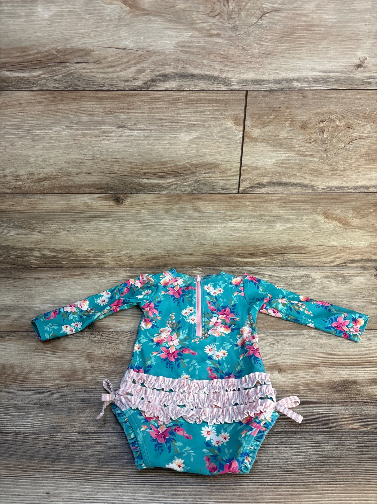 RuffleButts Long Sleeve 1pc Rashguard Swimsuit Blue sz 12-18m