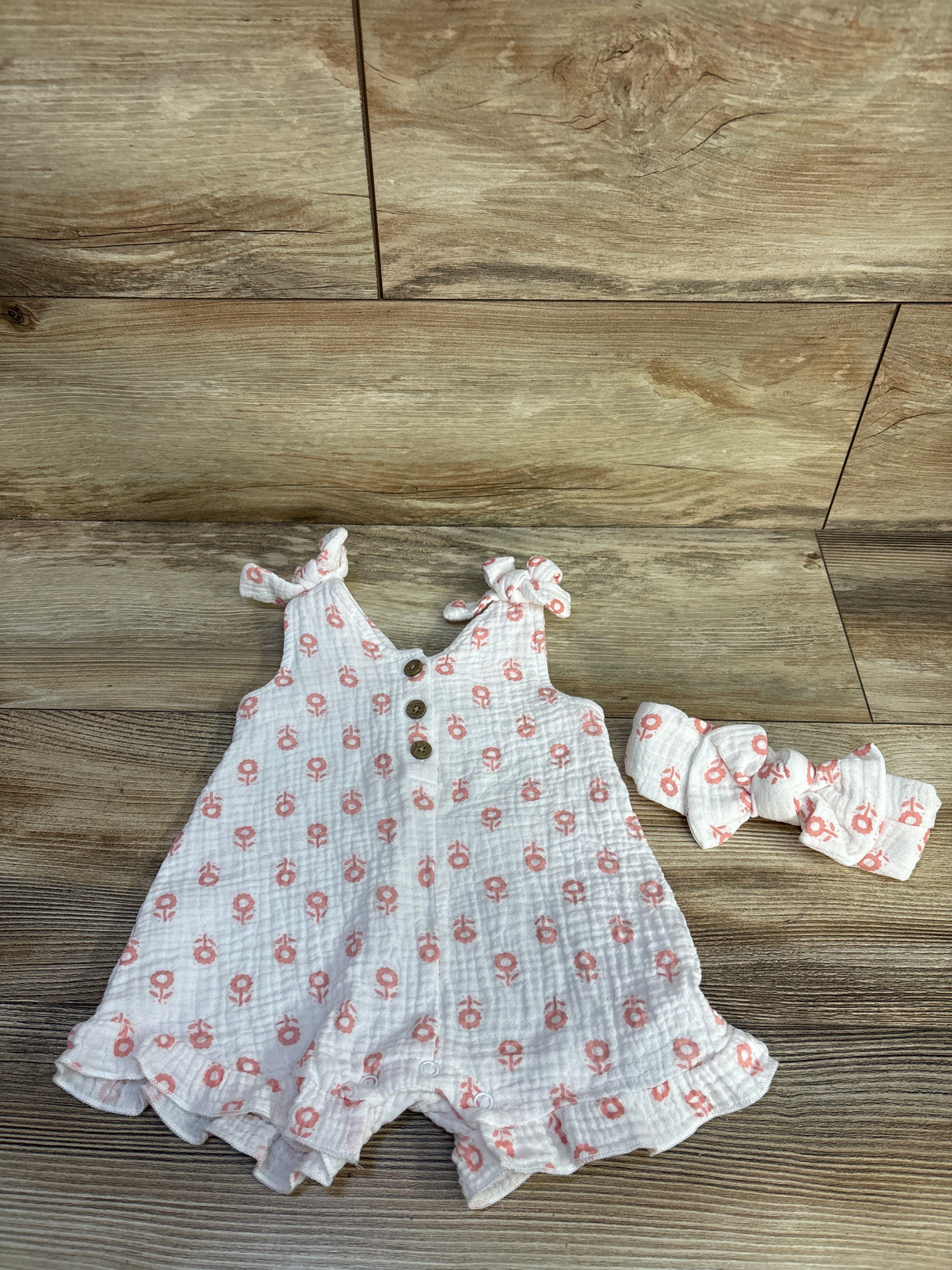 RZ by Rachel Zoe 2pc Gauze Romper & Headband Set White sz 3-6m