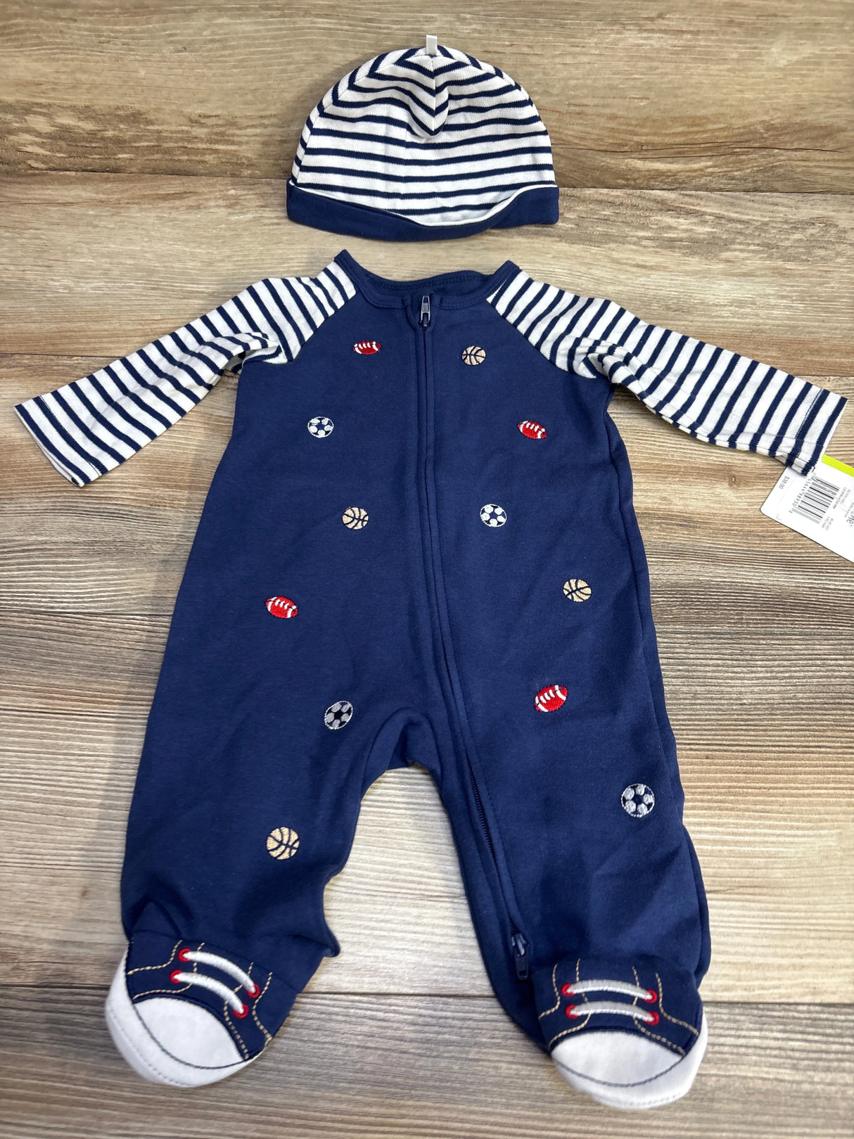 NEW Little Me 2pc Sports Balls Sleeper & Hat Navy sz 3m - Me n Mommy To Be