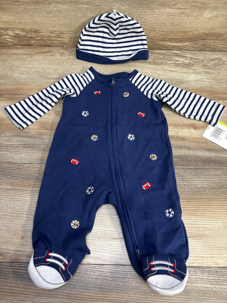 NEW Little Me 2pc Sports Balls Sleeper & Hat Navy sz 3m - Me n Mommy To Be