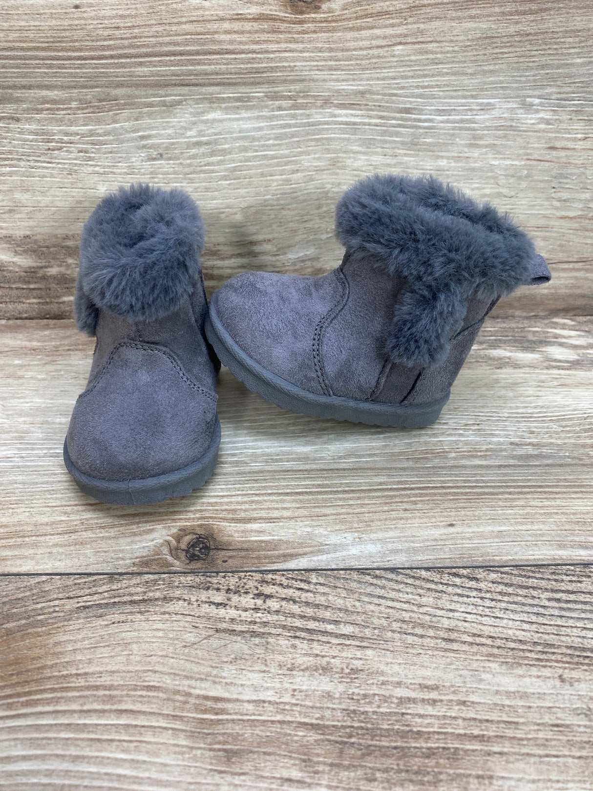 Wonder Nation Faux Fur Boots w Side Velcro Grey sz 2c