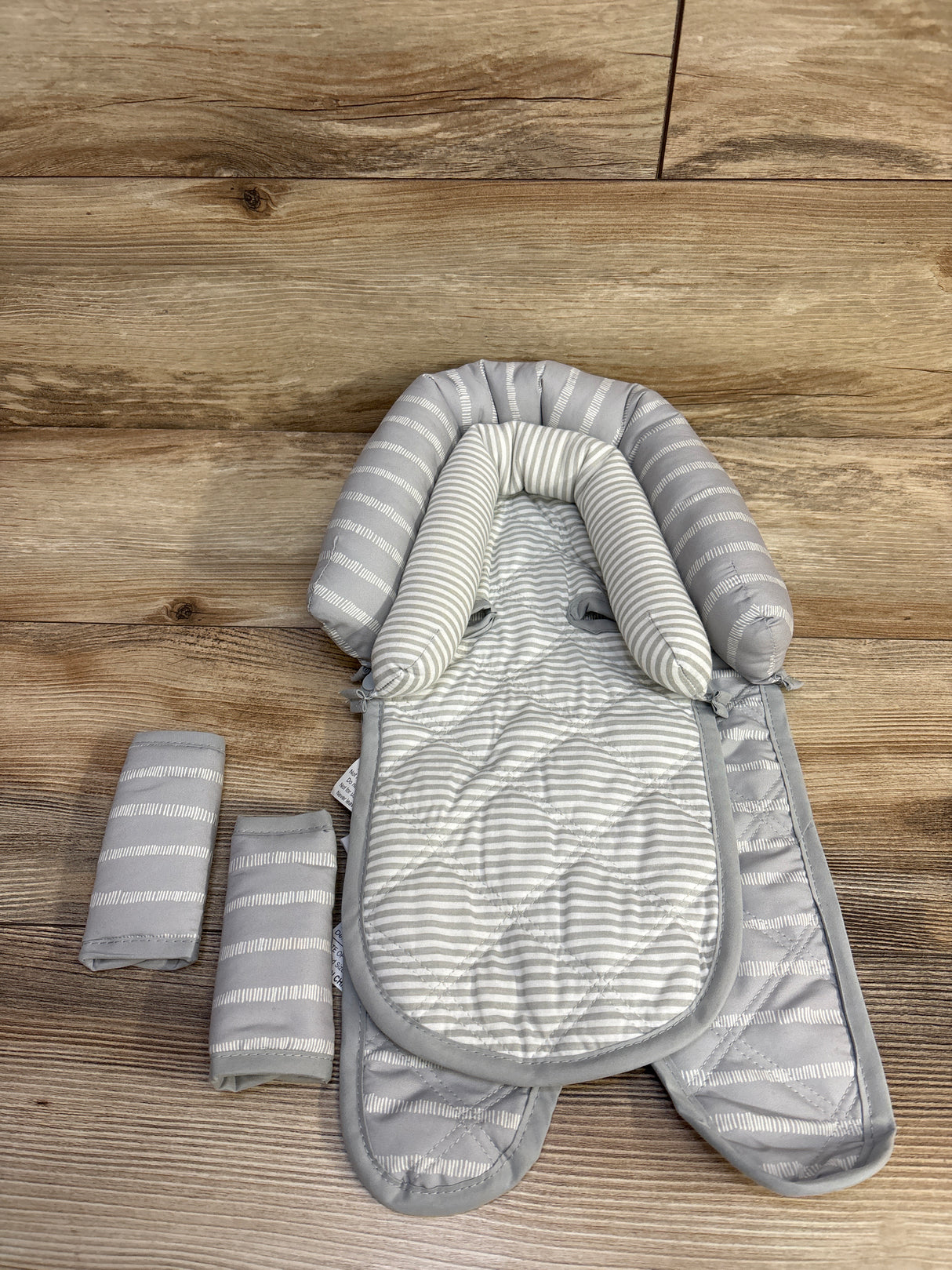 GoldBug Duo Car Seat Head Support and Strap Cover, Gray Ticking Stripes