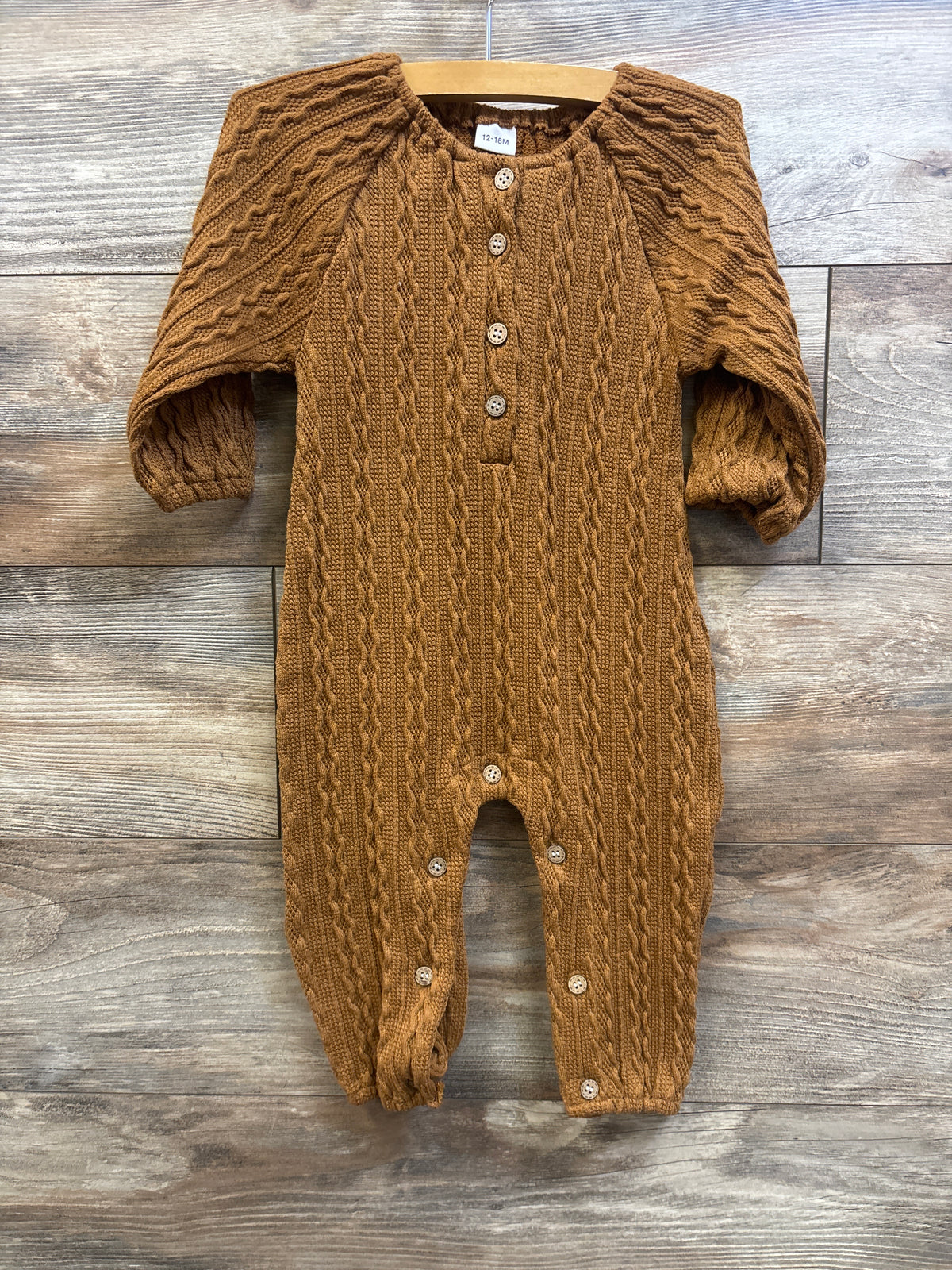 Cable Knit Henley Coverall Brown sz 12-18m