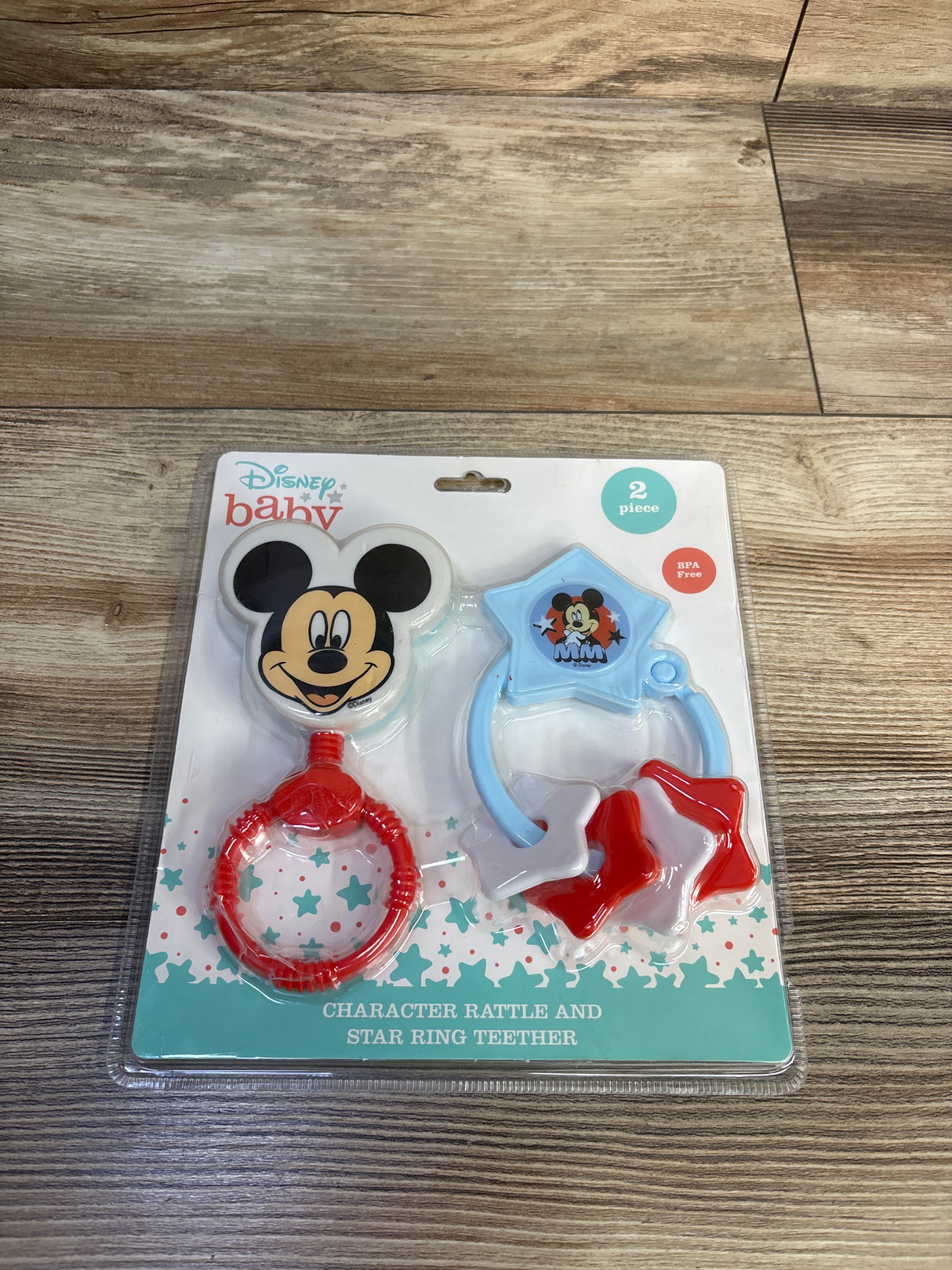 NEW Disney Baby Mickey Mouse 2pc Character Rattle & Keyring Teether