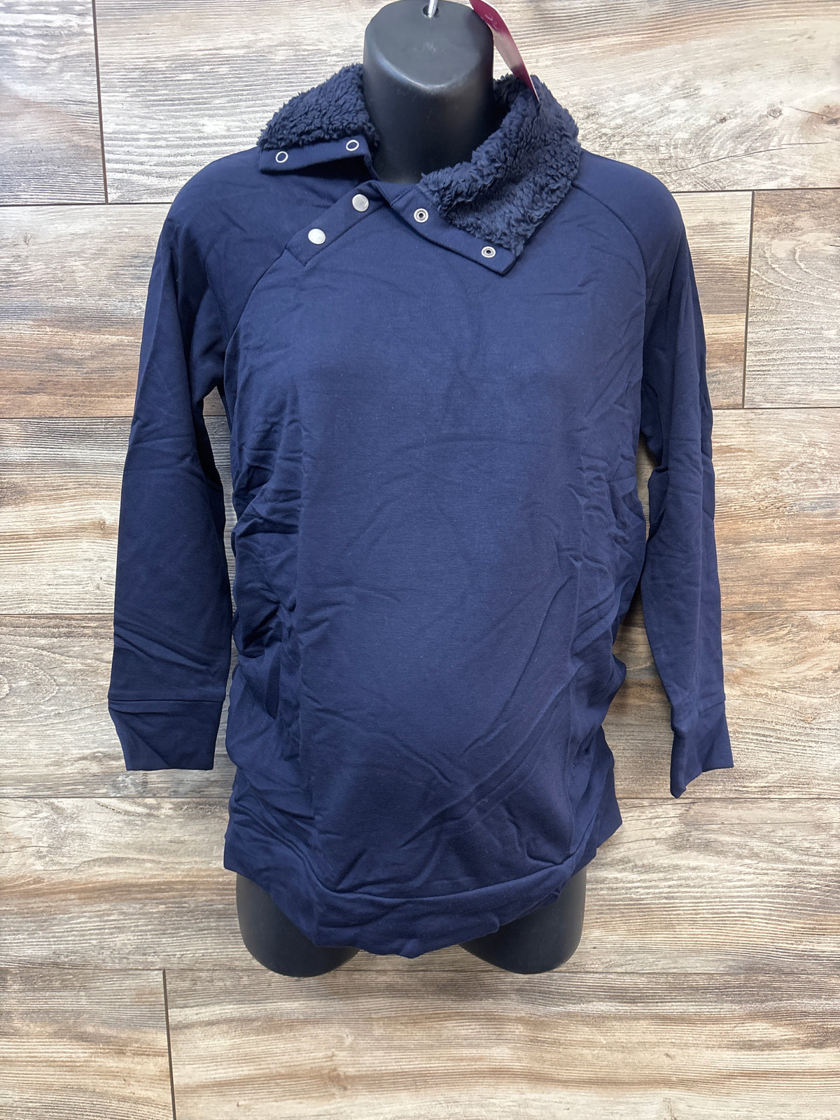 NEW Isabel Maternity Snap Sherpa Collar Sweatshirt Navy sz Small