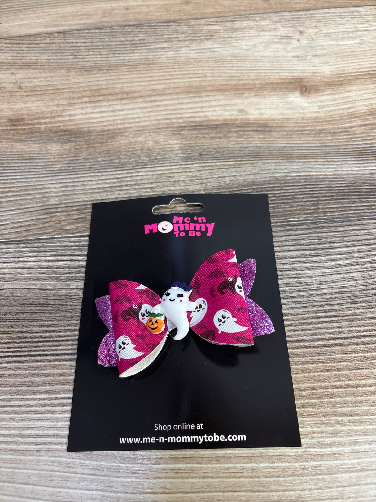 NEW Faux Leather Halloween Double Layer Bow w/ Ghost Applique