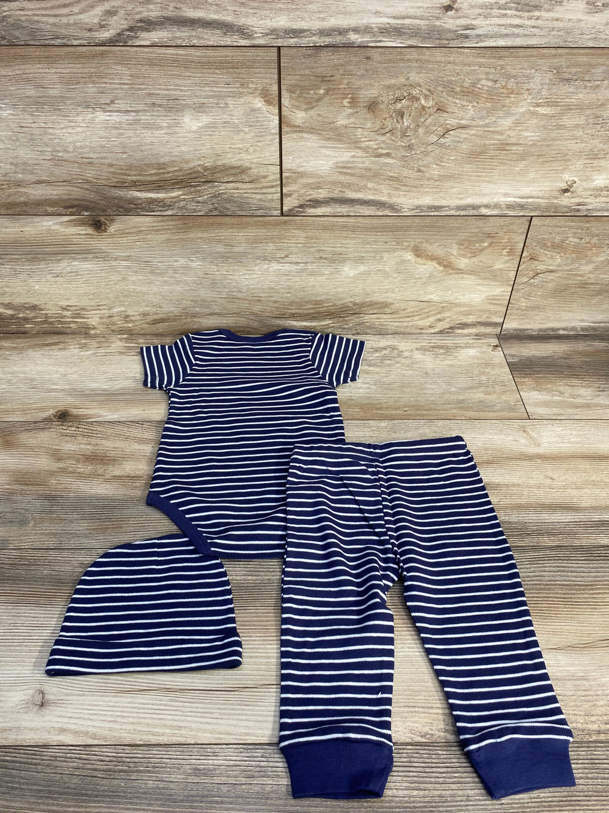 3pc Striped Bodysuit + Pants + Hat Navy sz 9m
