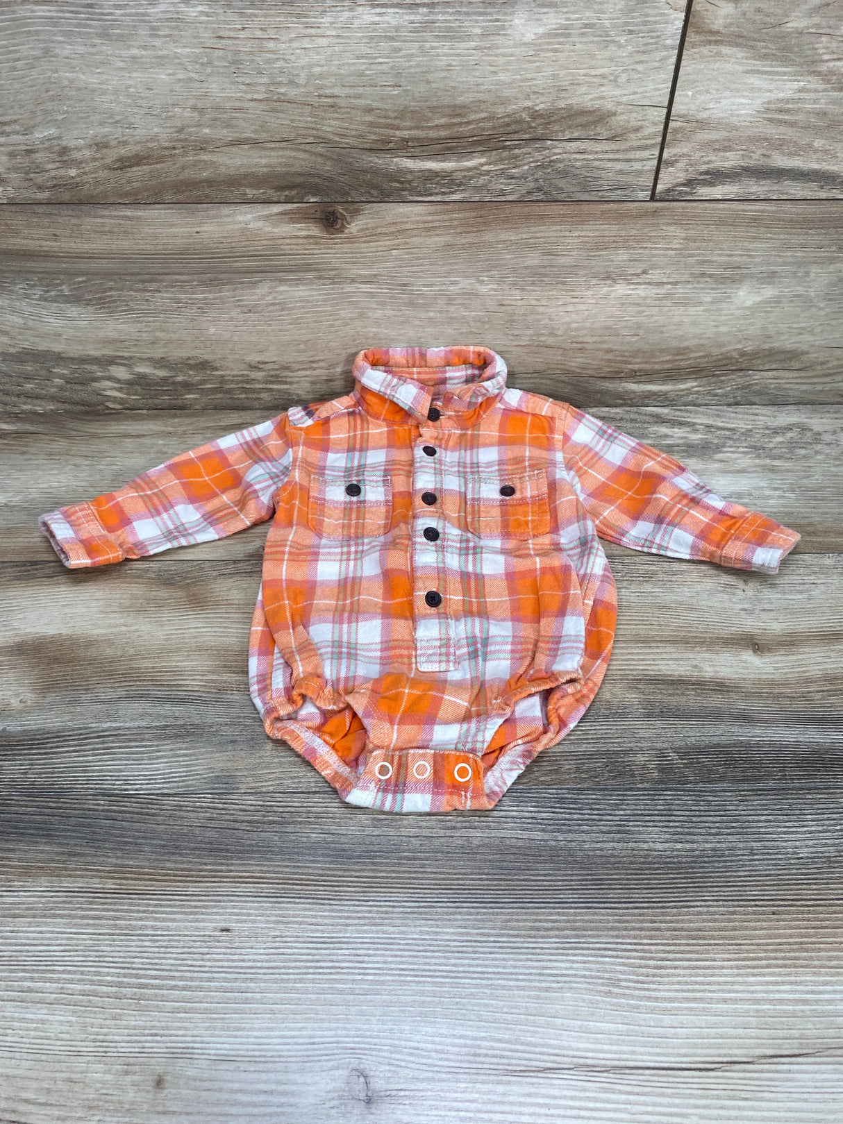 Oshkosh Plaid Flannel Button Up Bodysuit Orange sz 12m