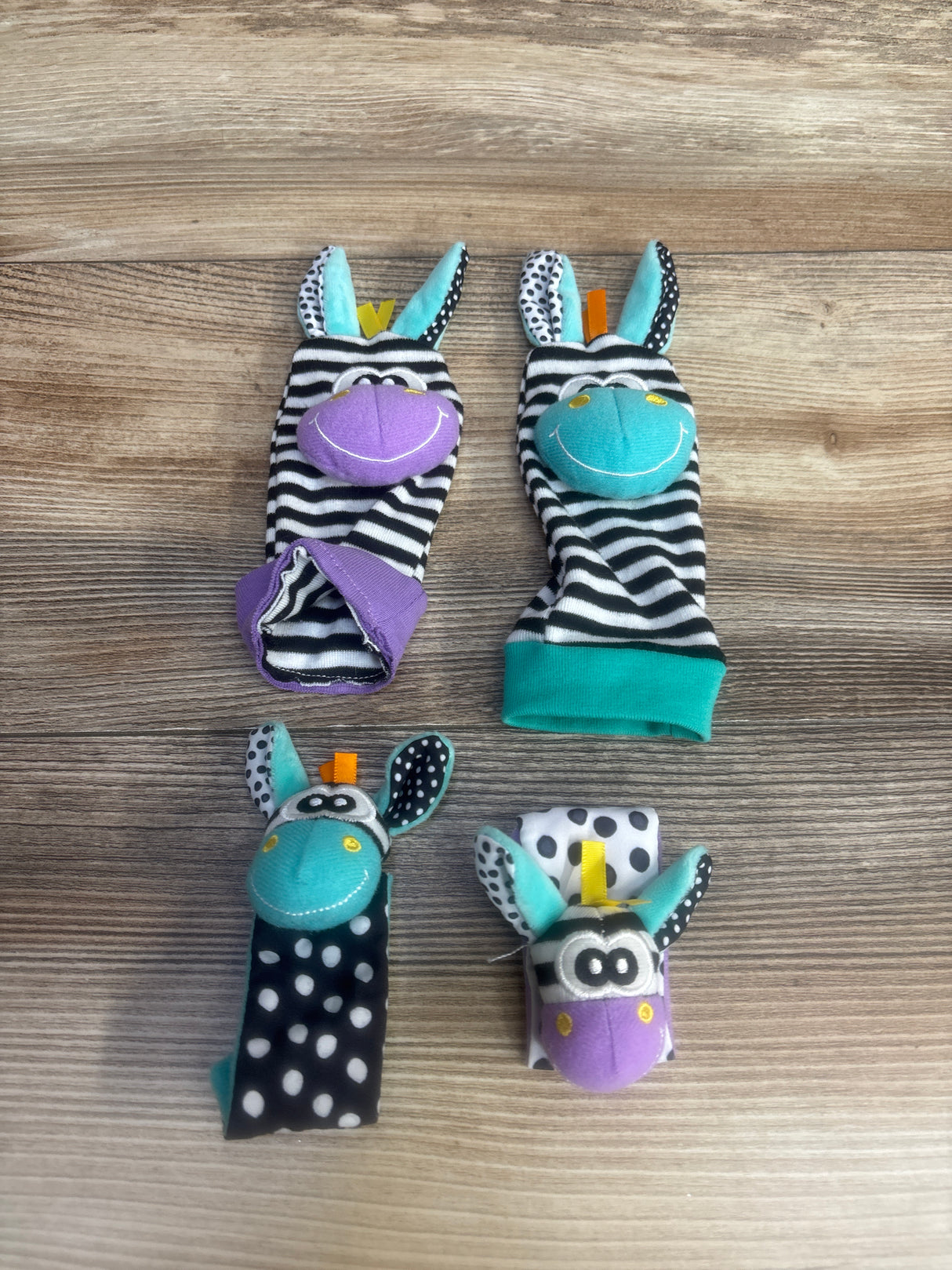 4pk Wrist Rattle & Foot Finder Sock Set, Blue/Purple Animals