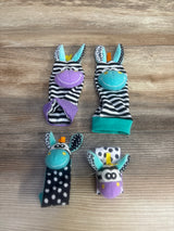 4pk Wrist Rattle & Foot Finder Sock Set, Blue/Purple Animals