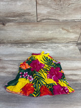 Flat lay of infant yellow floral sundress size 6 months showing halter tie straps and ruffled hem on light wood background