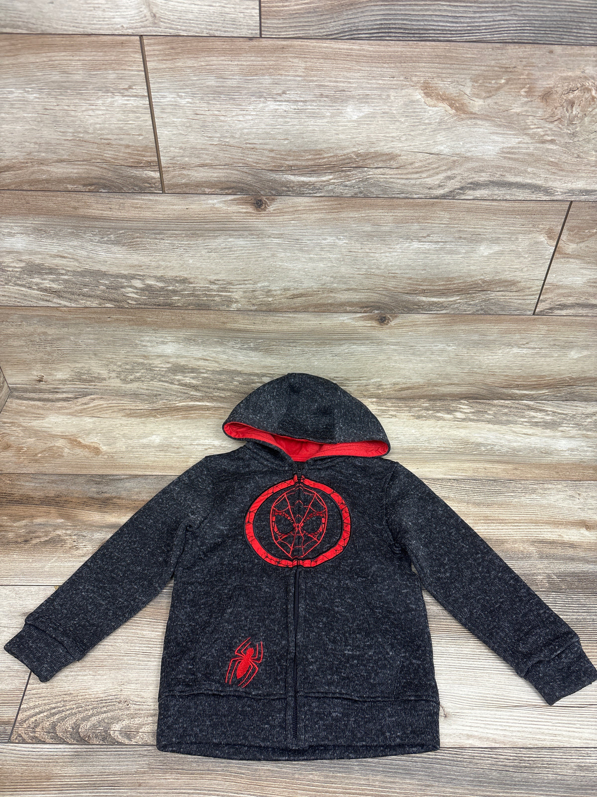Marvel Spider-Man Zip-Up Knit Hooded Jacket Grey sz 5/6T