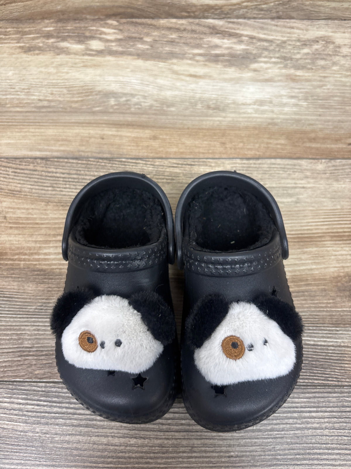 Panda Applique Fuzzy Lined Clogs Black sz 8c
