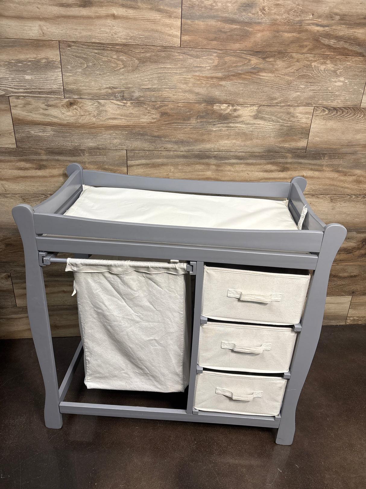 Badger Basket Sleigh-Style Baby Changing Table 2/ Hamper & 3 Storage Baskets