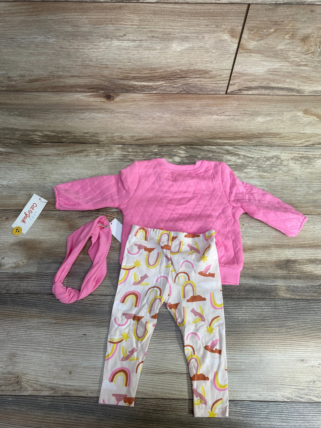 NEW Cat & Jack 3pc Quilted Sweatshirt & Pants Set Pink sz 6-9m