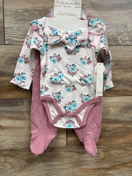 NEW Tahari Baby 3pc Floral Bodysuit Set Pink sz 6-9m - Me n Mommy To Be