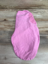Pink SwaddleMe baby swaddle wrap, size 0-3 months, on a wooden background.
