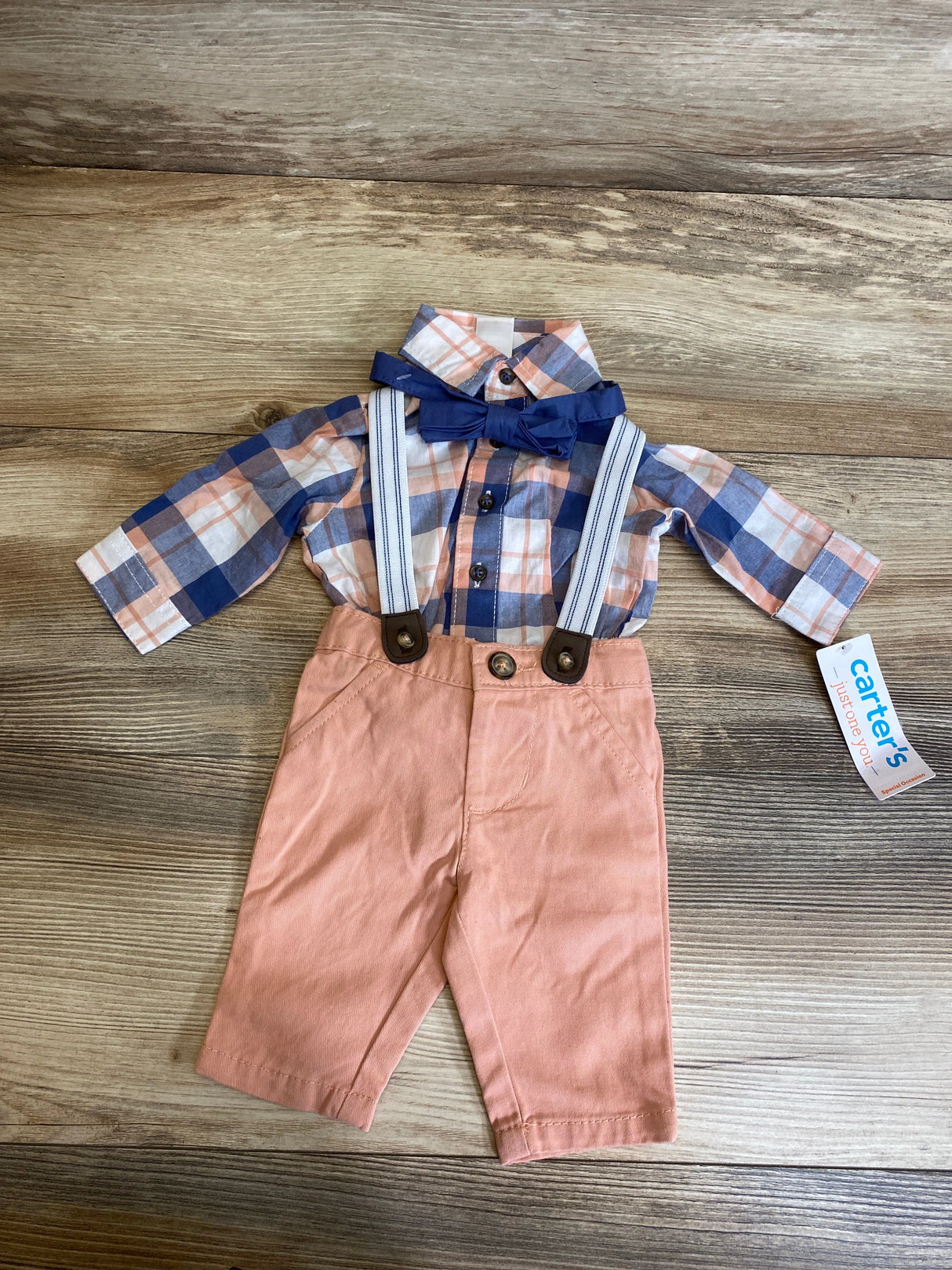 NEW Just One You 4pc Plaid Button-Up Suspender Set Blue sz Newborn