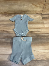 Ribbed 2pc Henley Bodysuit & Shorts Set Blue sz 3-6m