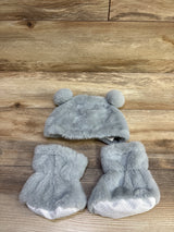 Manhattan Kids 2pc Faux Fur Bear Ear Hat & Booties Set Grey sz 2-3T