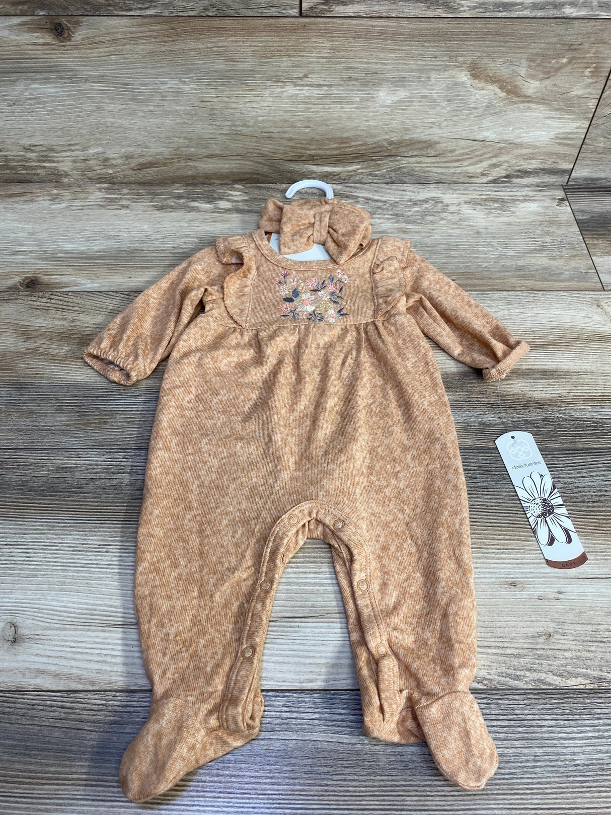 Daisy Fuentes 2pc Floral Embroidered Coverall Set Terracotta sz 0-3m