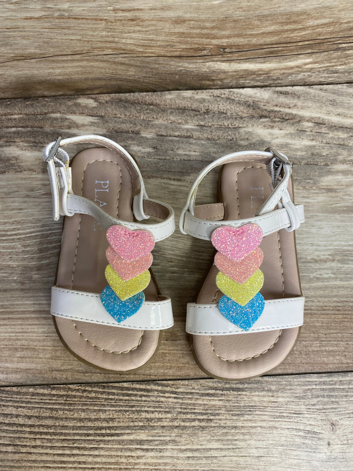 Children's Place Glitter Rainbow Heart Sandals White sz 4c