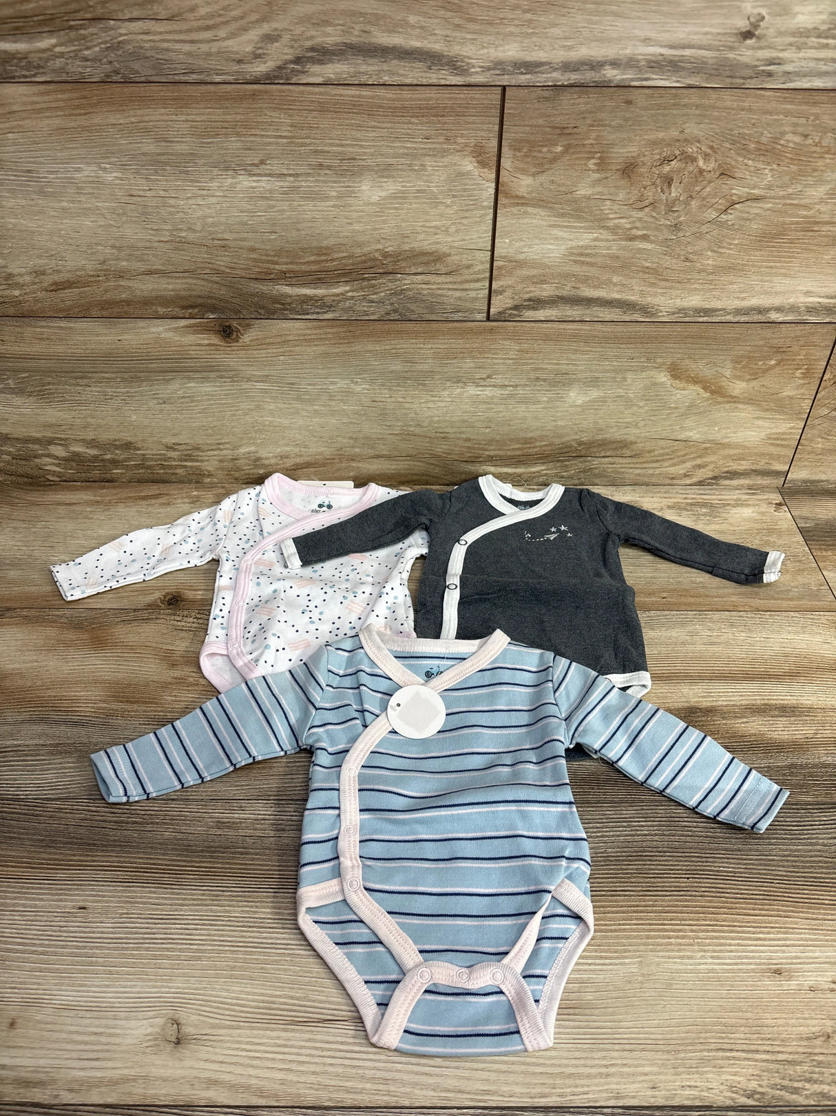 NEW Asher and Olivia Kimono Long Sleeve Bodysuits Blue 3pk sz Preemie