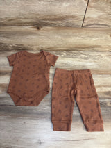 2pc Leaf Print Bodysuit & Bottoms Set Brown sz 9m