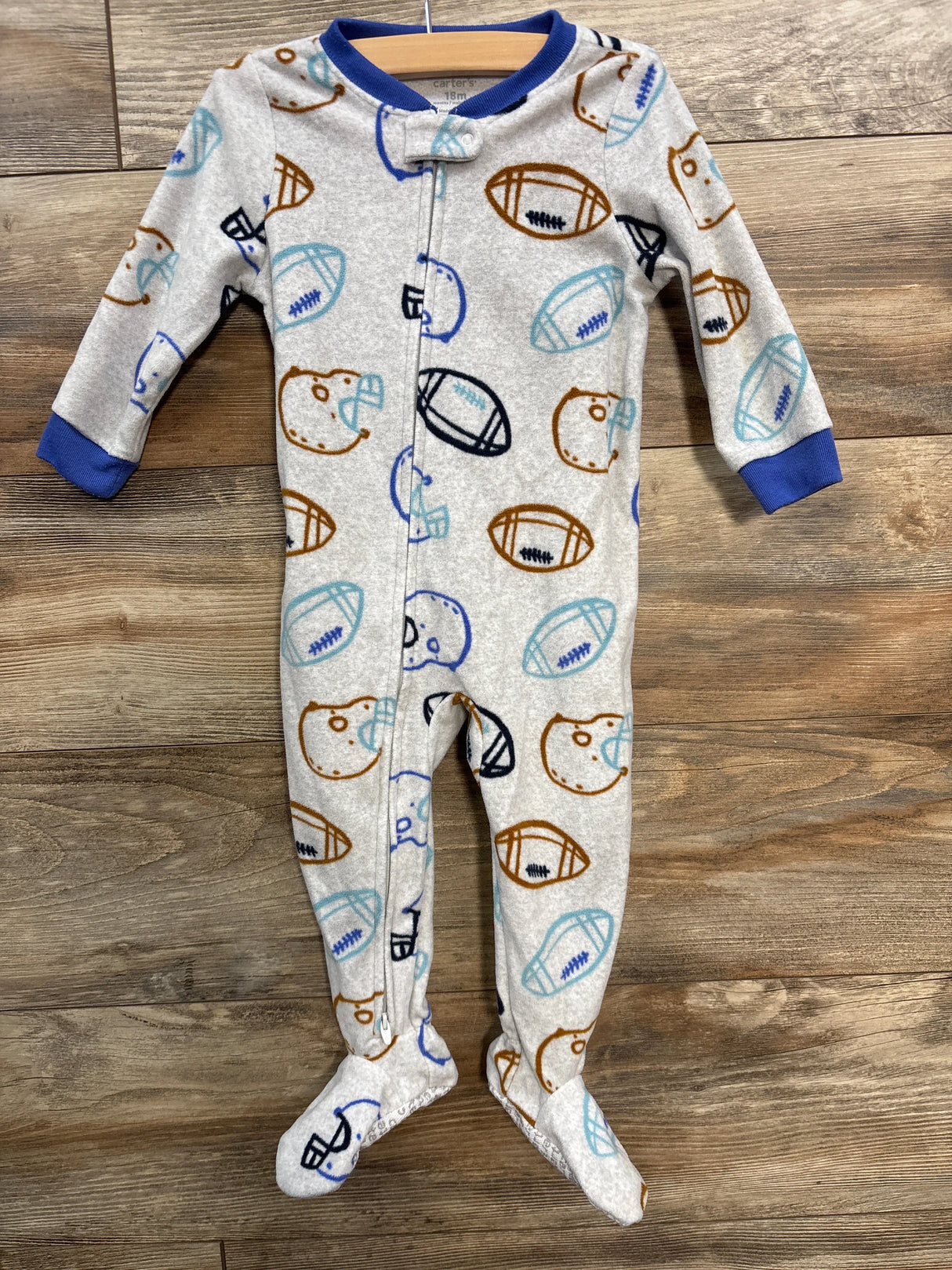 Carter's Football Blanket Sleeper Grey sz 18m