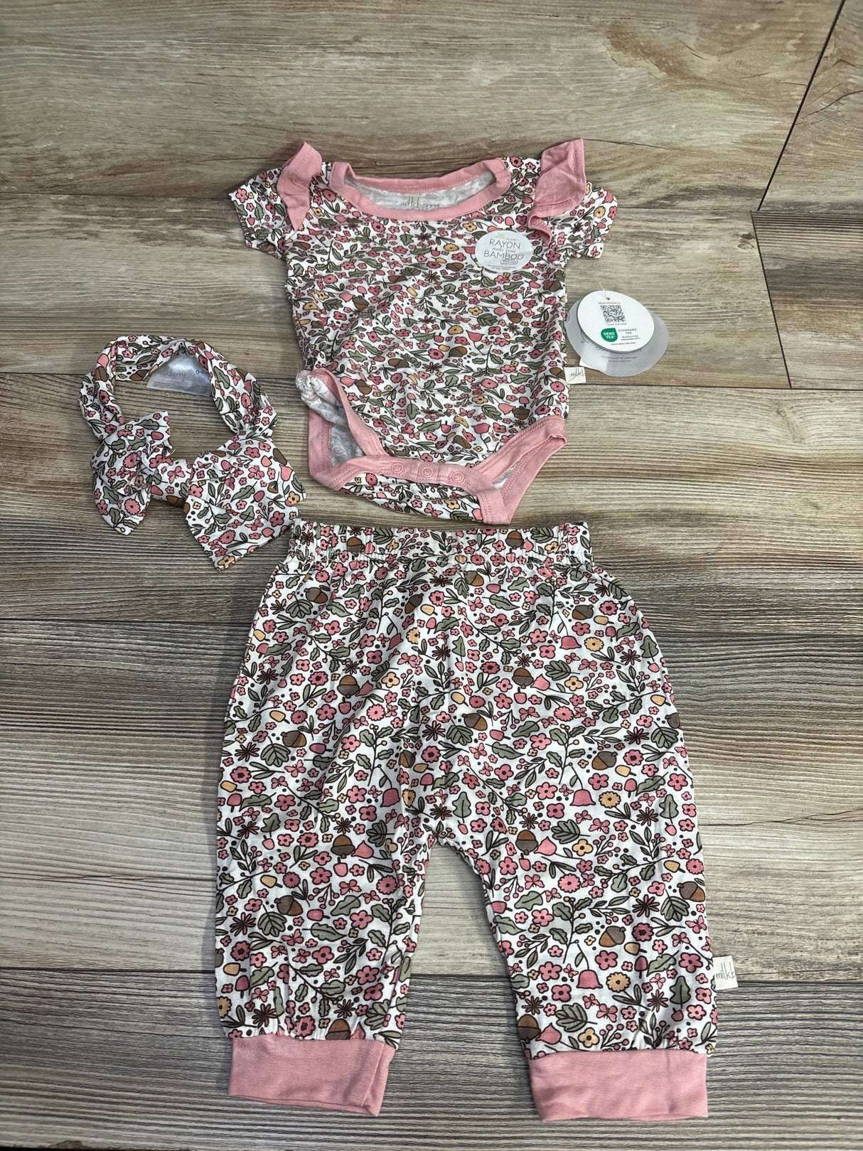 NEW Milkberry 3pc Floral Bodysuit Set White sz 3-6m