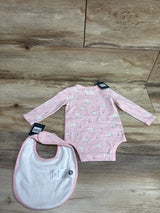 NEW Country Road Organic 2pc Lamb Print Long Sleeve Bodysuit & Bib Set Pink sz 3-6m