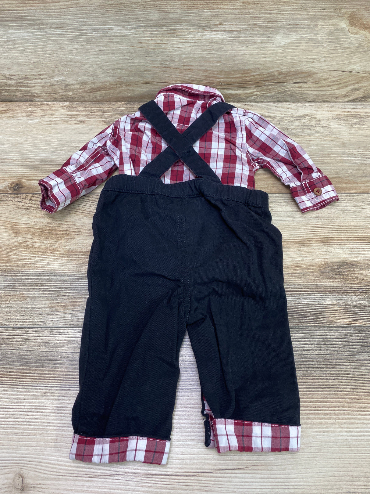 Tommy Bahama 2pc Plaid Bodysuit & Overalls Red/Black sz 0-3m